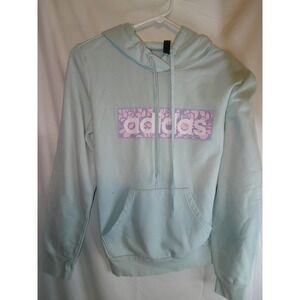 Vintage Adidas Hoodie Pullover Floral Logo Activewear Sweatshirt Light Blue‎ M/M